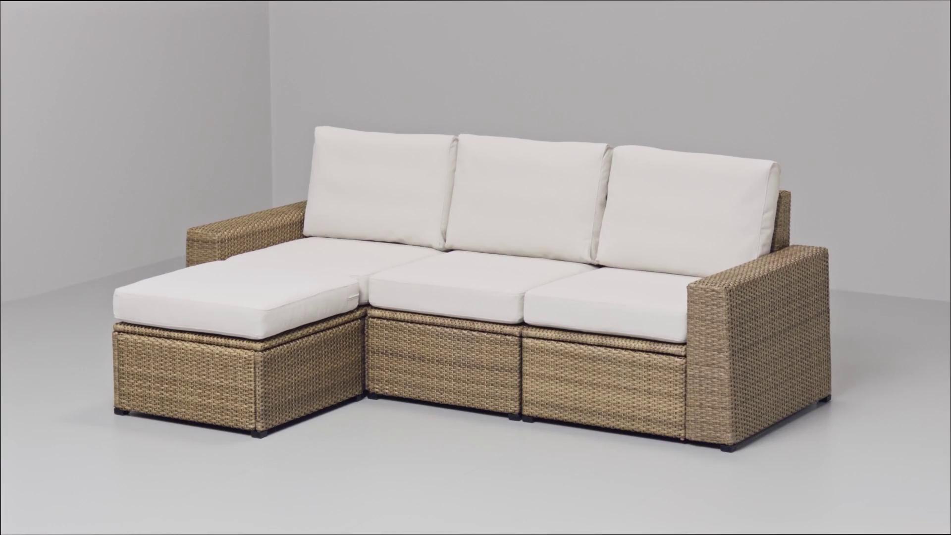 SOLLERÖN 3-seat modular sofa, outdoor with footstool brown/Frösön