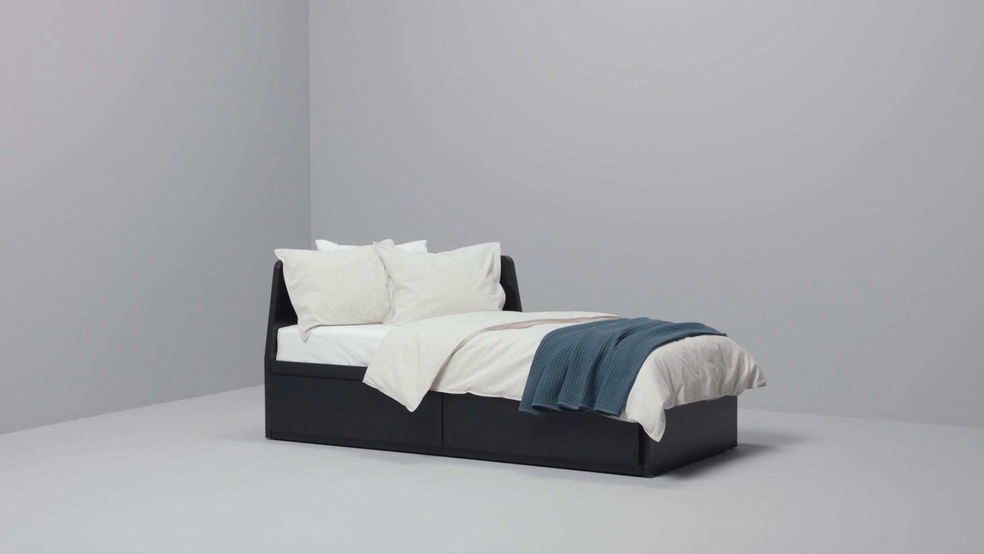 FLEKKE day-bed w 2 drawers/2 mattresses black-brown/Vannareid
