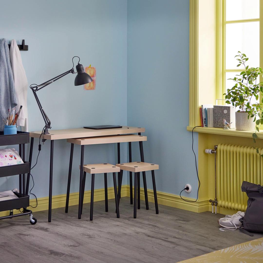 FRIDNÄS nesting tables with stools set of 4 black/birch effect - IKEA
