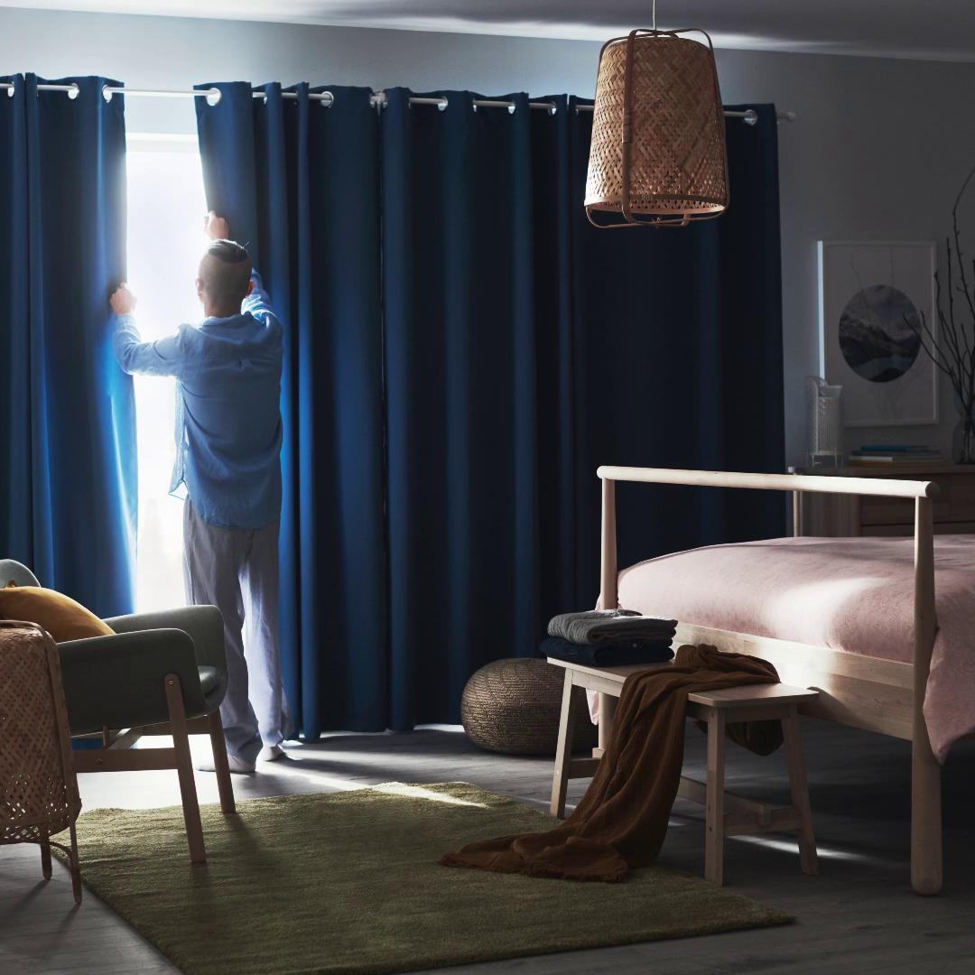 HILLEBORG room darkening curtains, 1 pair blue - IKEA
