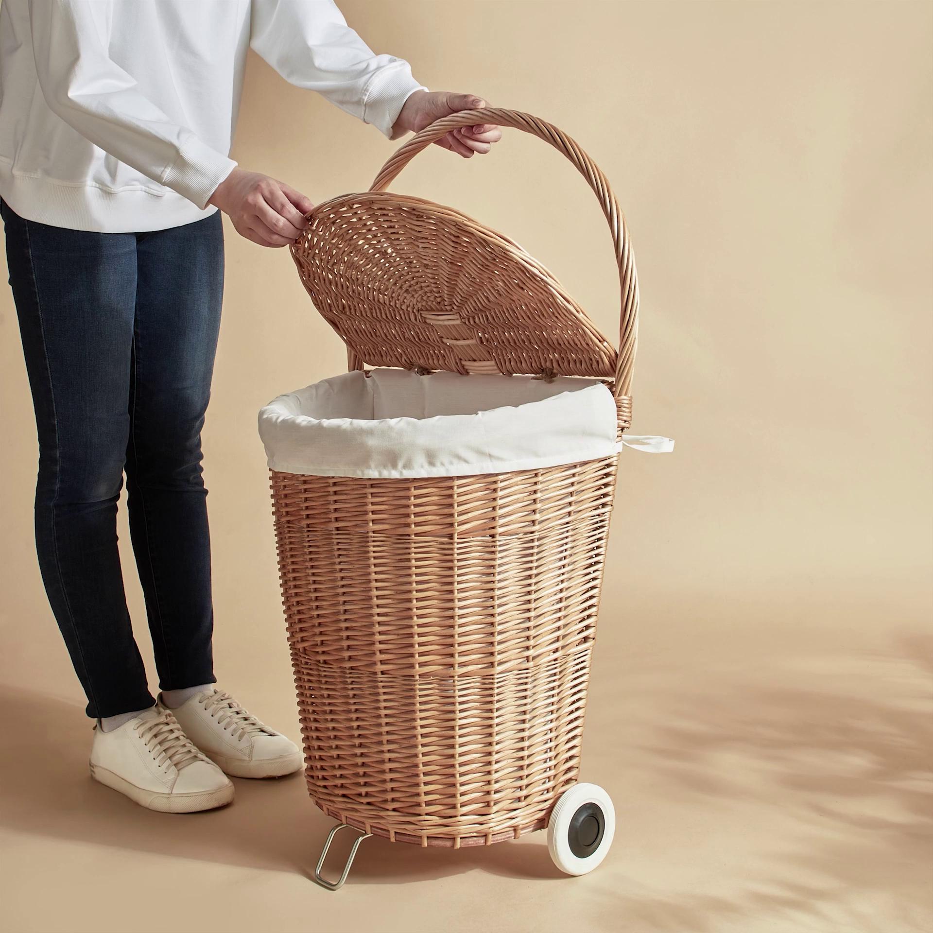 TOLKNING laundry basket with wheels handmade Willow - IKEA
