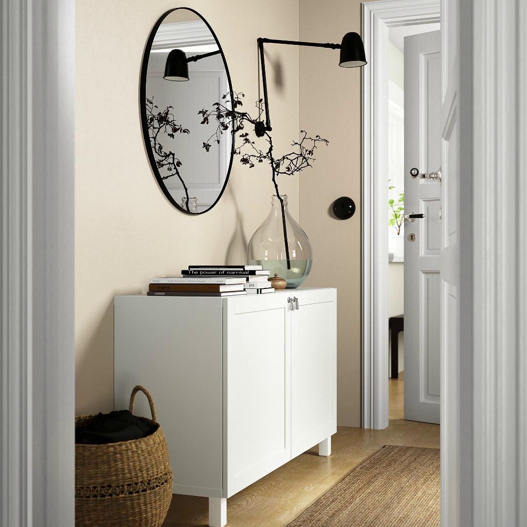 BESTÅ storage combination with doors white/Riksviken/Nannarp light
