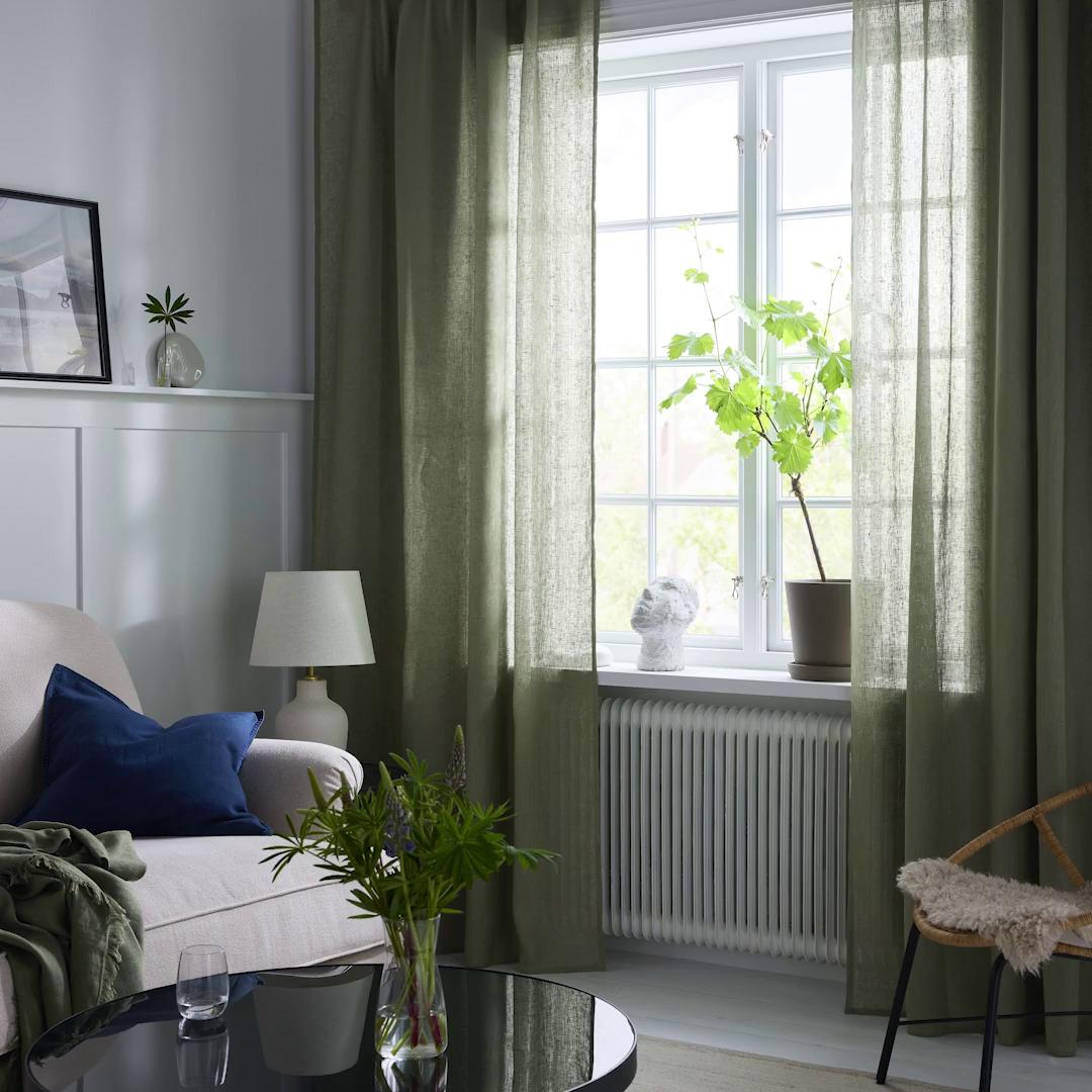 DYTÅG curtains, 1 pair grey-green/with heading tape - IKEA
