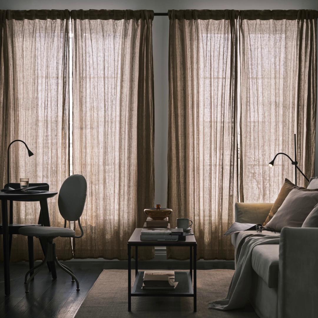 DYTÅG curtains, 1 pair dark beige/with heading tape - IKEA